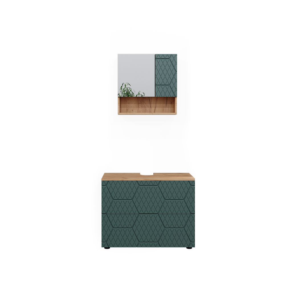 foto del prodotto vicco set mobili bagno quercia verde/oro 2 parti