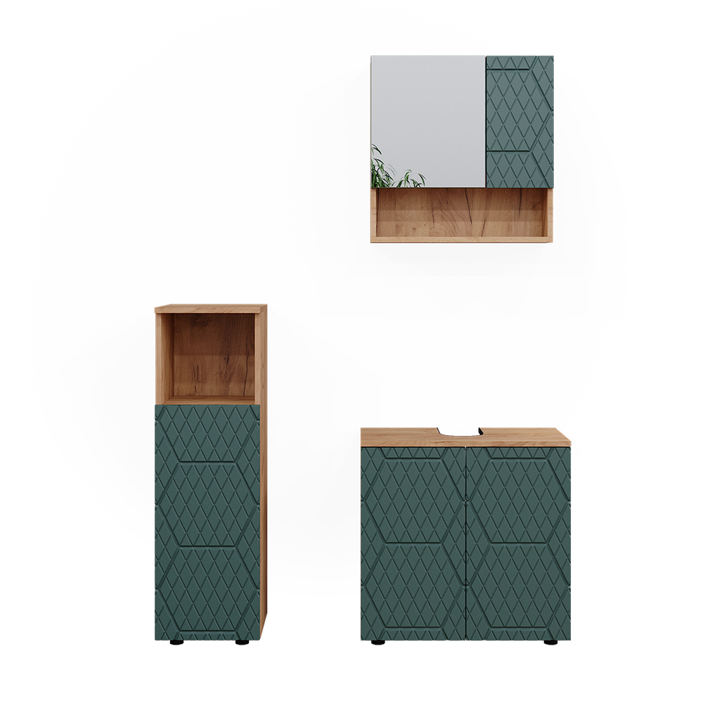 foto del prodotto vicco set mobili bagno quercia verde/oro 3 parti