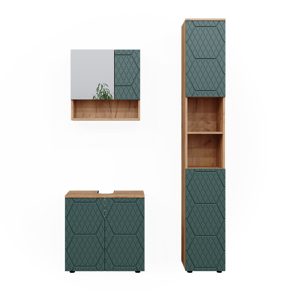 foto del prodotto vicco set mobili bagno quercia verde oro 3 parti, con colonna
