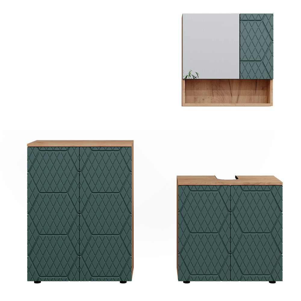 foto del prodotto vicco set mobili bagno quercia verde oro 3 parti, con unità di base 60 cm