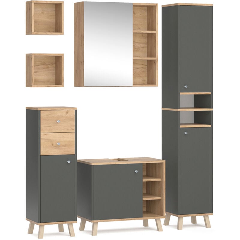 foto del prodotto vicco set mobili bagno senyo, antracite, 5 parti