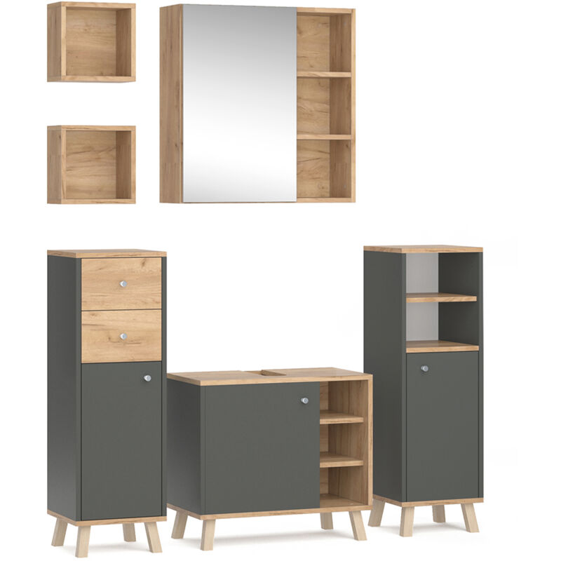 foto del prodotto vicco set mobili bagno senyo, antracite, 5 parti, con ripiani