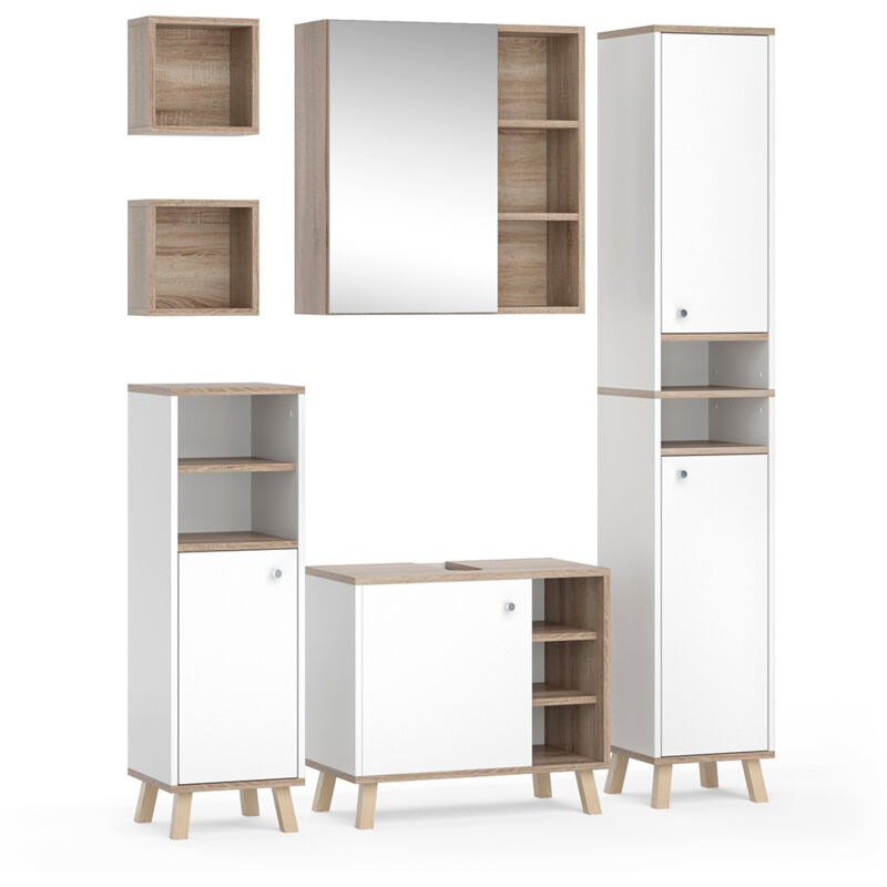 foto del prodotto vicco set mobili bagno senyo, bianco, 5 parti, con armadio alto