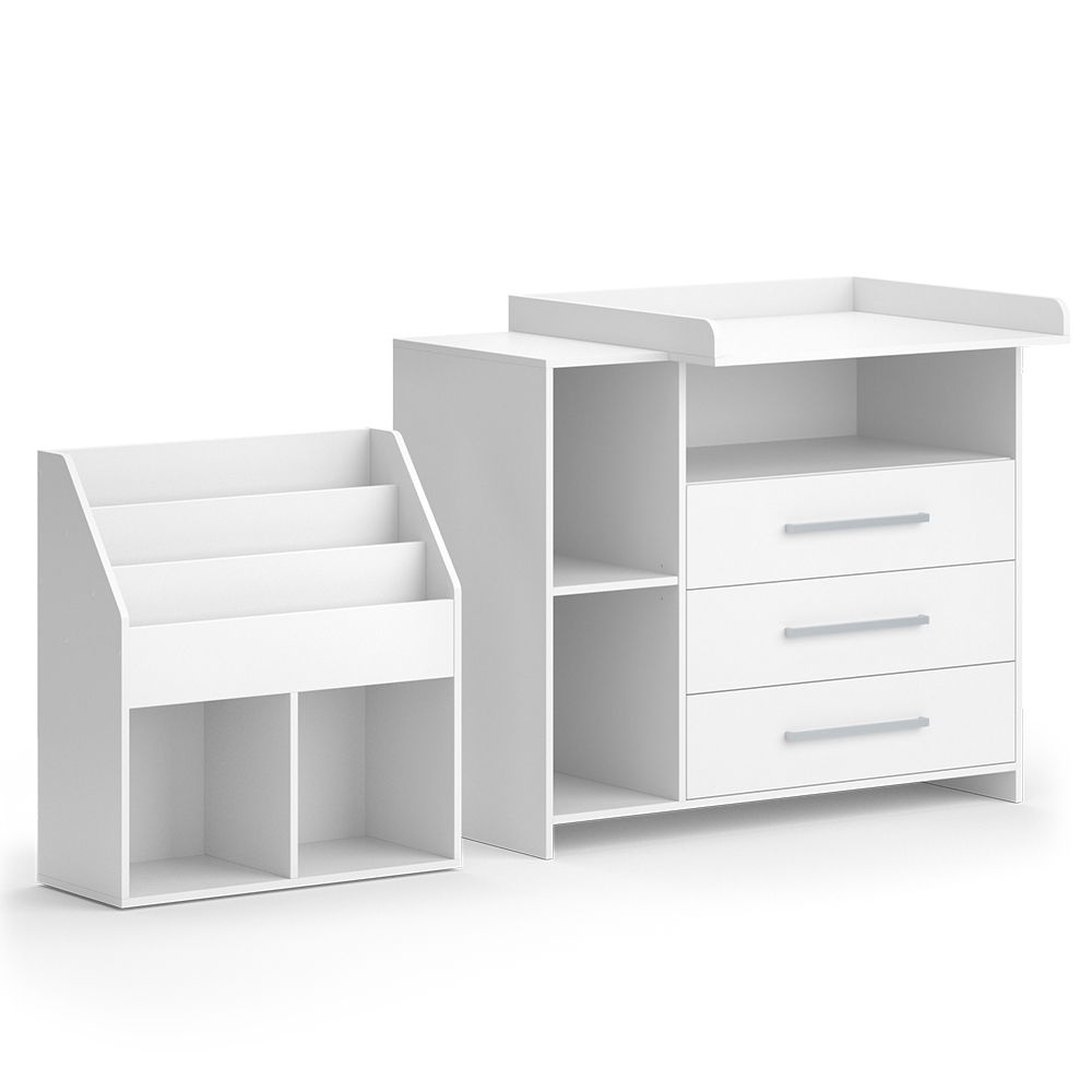 foto del prodotto vicco set per cameretta bianco 2 parti, con fasciatoio e libreria