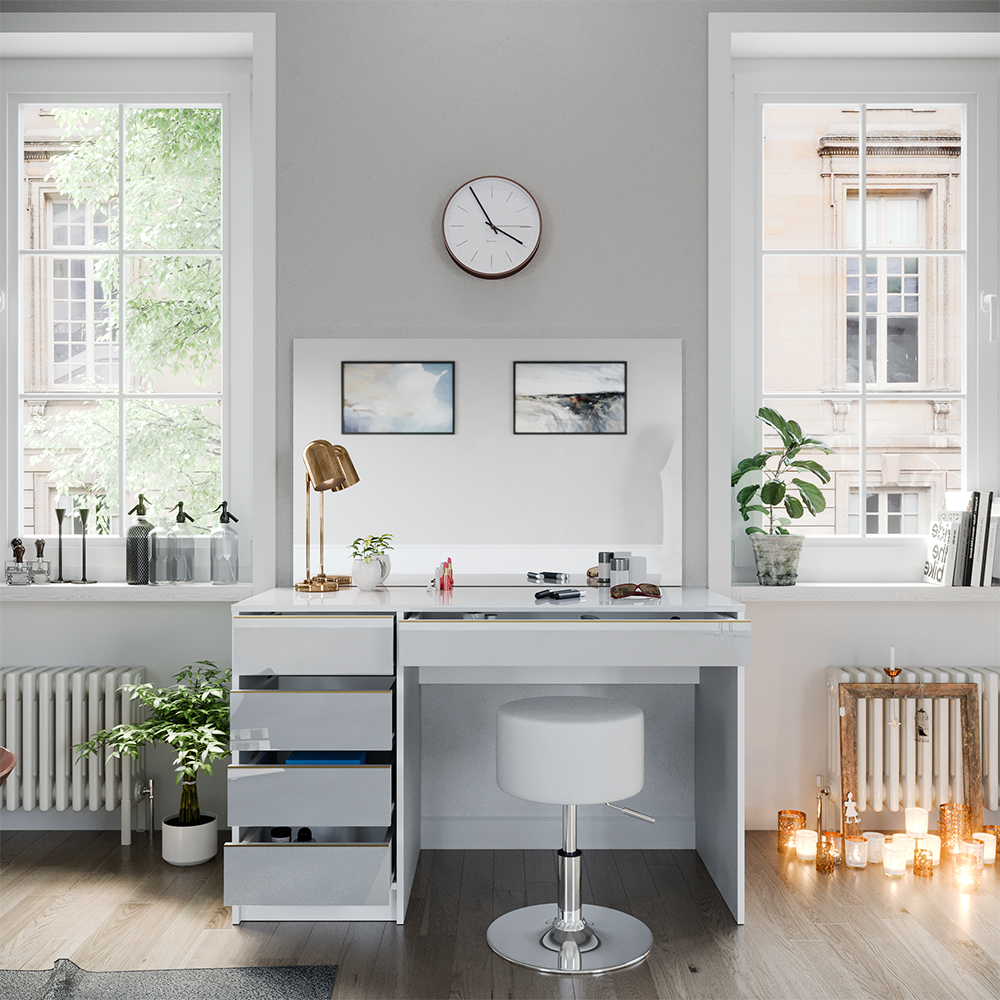 foto del prodotto vicco set tavolino da toilette bianco oro 55 cm con sgabello
