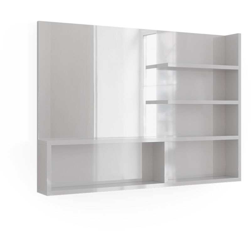 foto del prodotto vicco specchio bagno , bianco lucido, 89.8 x 65 cm con scomparti aperti