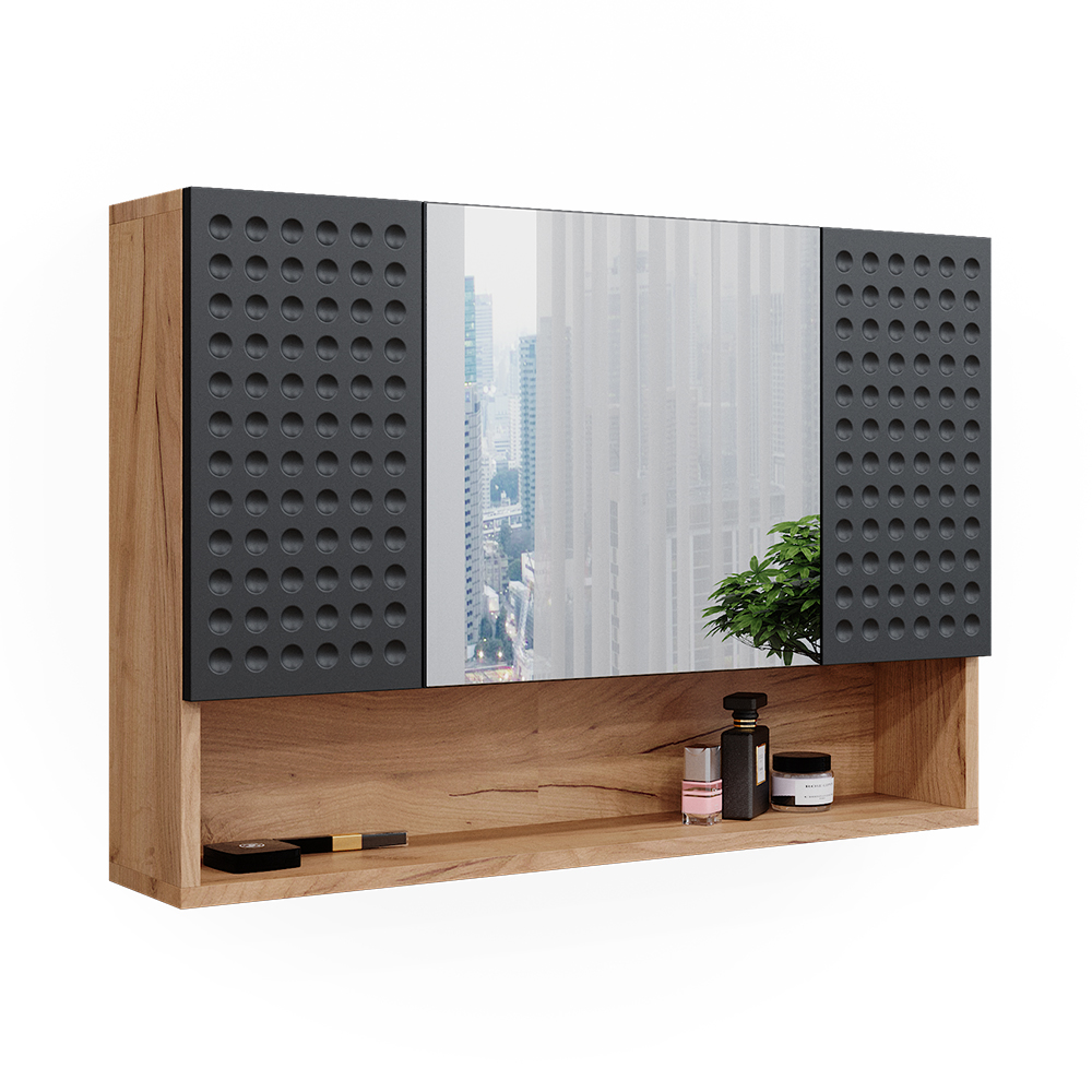 foto del prodotto vicco specchio contenitore bagno antracite puntinato 80.1 x 55 cm