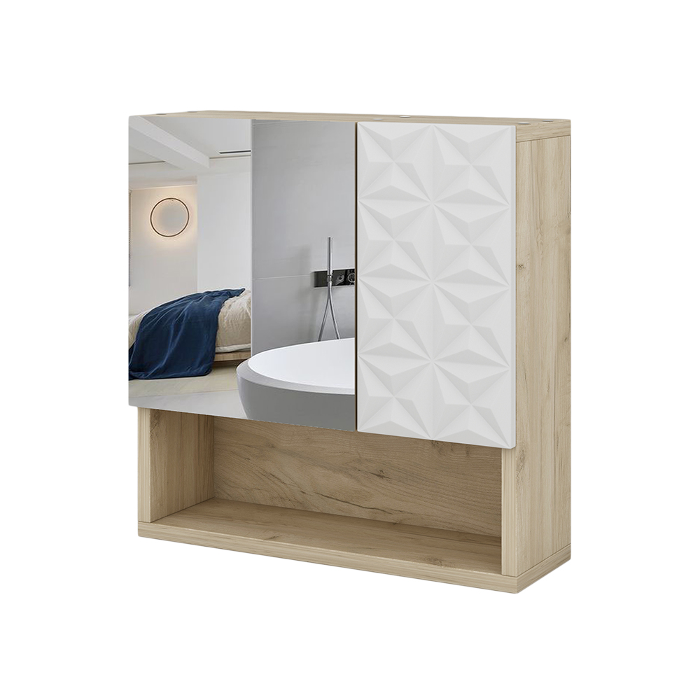 foto del prodotto vicco specchio contenitore bagno bianco 54 x 55 cm con anta e vani a giorno