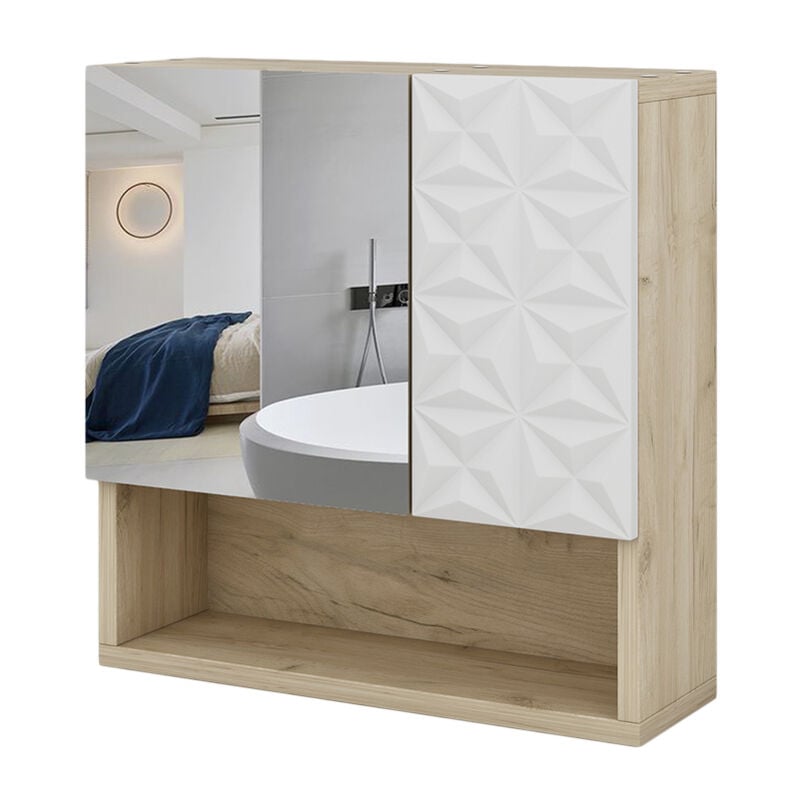 foto del prodotto vicco specchio contenitore bagno edge, bianco, 54 x 55 cm con anta e vani a giorno