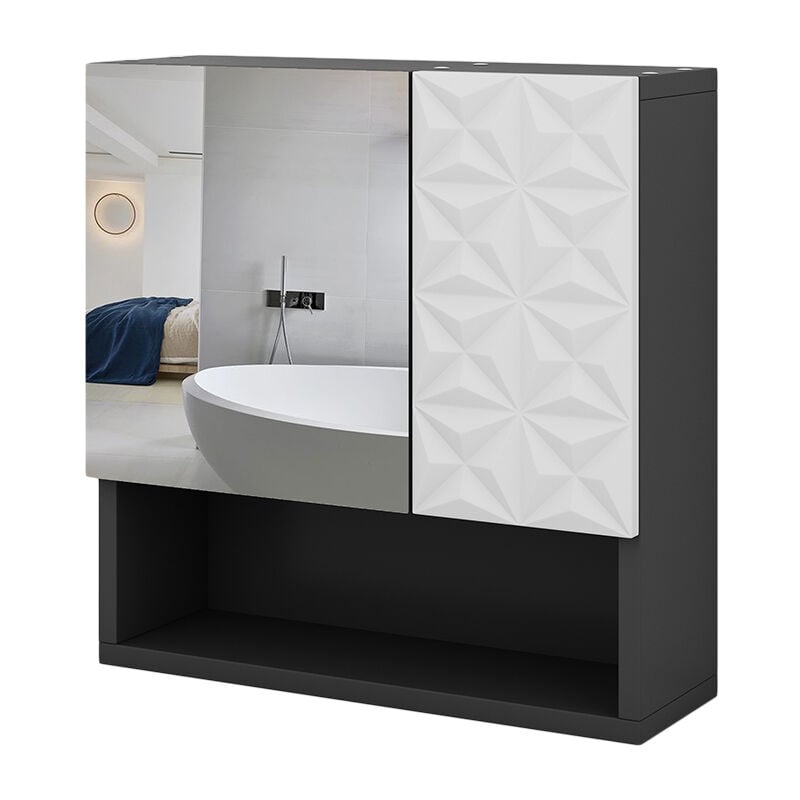 foto del prodotto vicco specchio contenitore bagno edge, nero, 54 x 55 cm con anta e vani a giorno