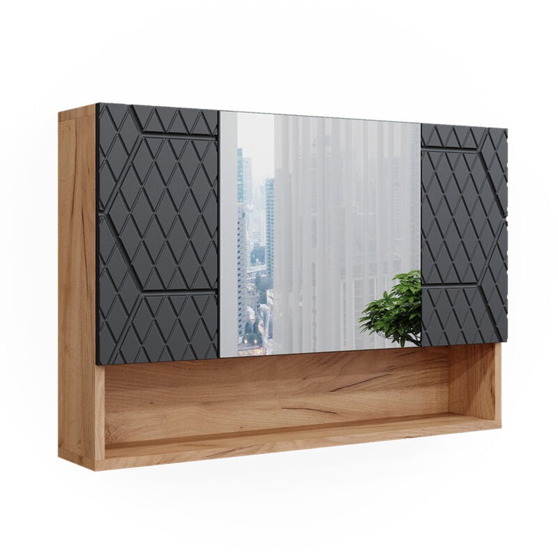 foto del prodotto vicco specchio contenitore bagno irma, quercia dorata, 80.1 x 55 cm