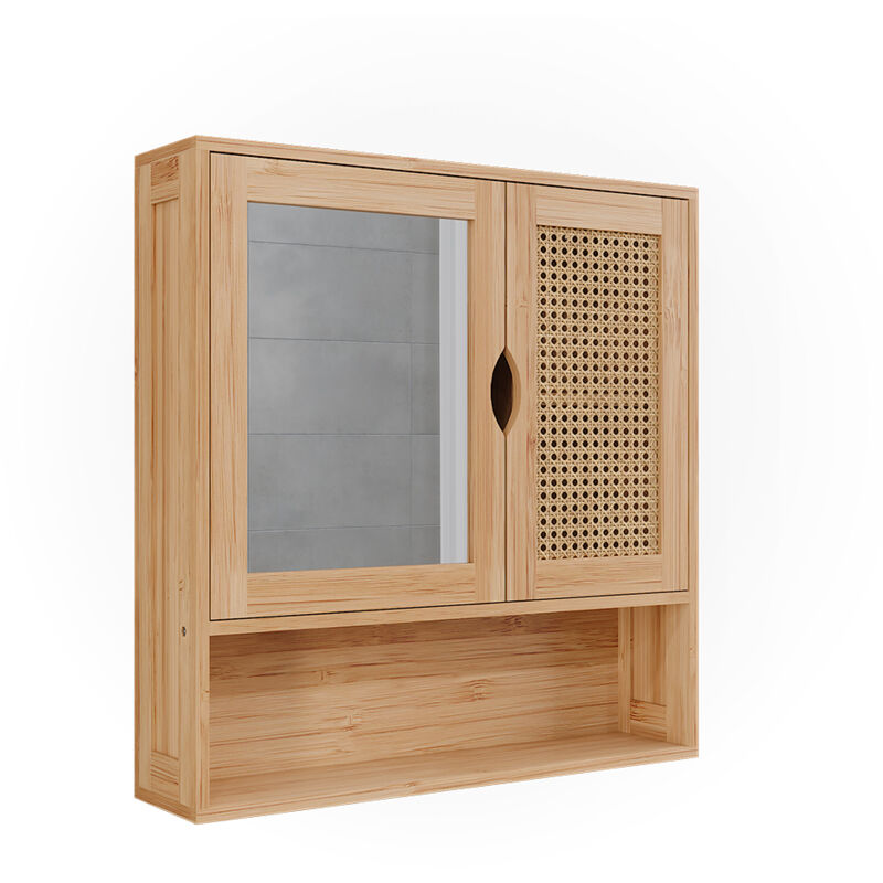 foto del prodotto vicco specchio contenitore bagno liora, bamb rattan, 56 x 58 cm con specchio