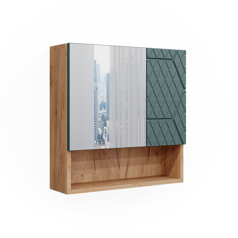 foto del prodotto vicco specchio contenitore bagno quercia verde oro 54 x 55 cm