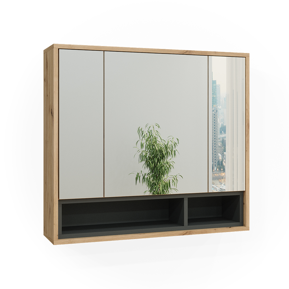foto del prodotto vicco specchio contenitore bagno rovere artigianale/antracite 80 x 72 cm
