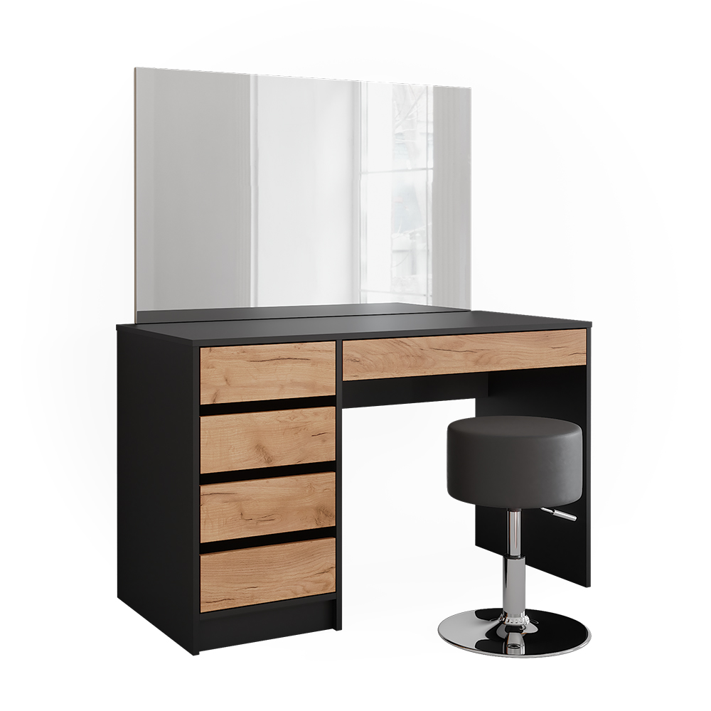 foto del prodotto vicco tavolino da toilette antracite/quercia dorata 120 x 75 cm con specchio e sgabello