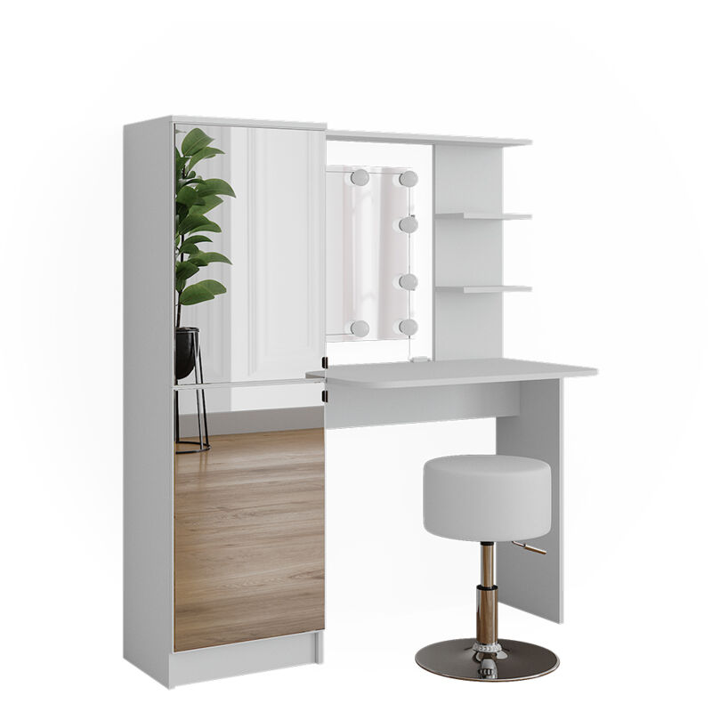foto del prodotto vicco tavolino da toilette , bianco, 123 cm con illuminazione led e sgabello