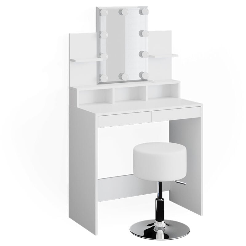 foto del prodotto vicco tavolo da toeletta ania, bianco, 80 cm con illuminazione led e sgabello