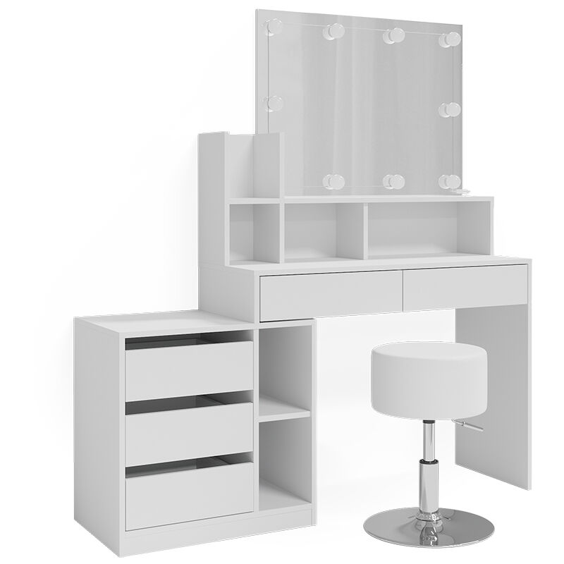 foto del prodotto vicco tavolo da toeletta anja, bianco, 139.8 cm con illuminazione a led e sgabello