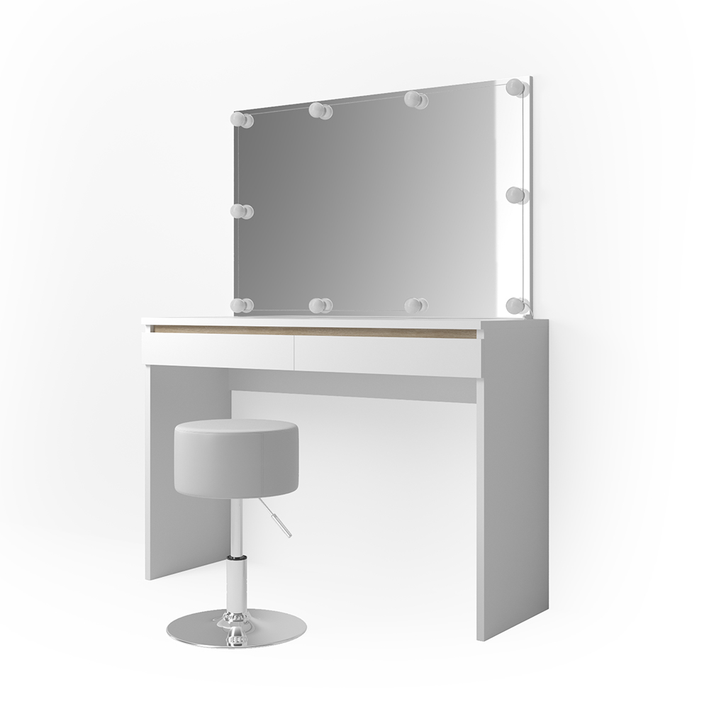 foto del prodotto vicco tavolo da toeletta bianco 120 cm con illuminazione led e sgabello