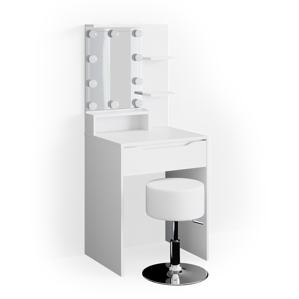 foto del prodotto vicco tavolo da toeletta bianco 60 cm con illuminazione led e sgabello