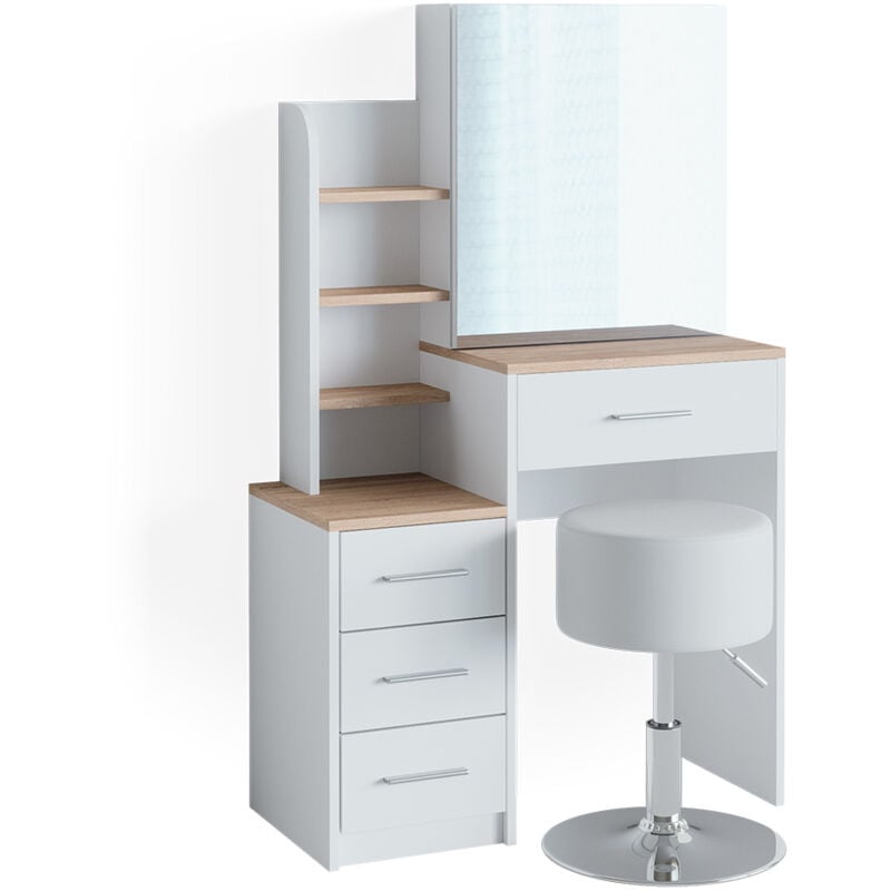 foto del prodotto vicco tavolo da toeletta conrada, bianco sonoma, 80 cm con sgabello