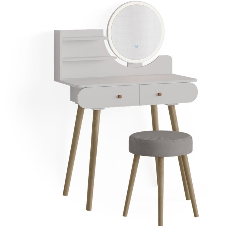 foto del prodotto vicco tavolo da toeletta edda, bianco, 80 cm con illuminazione led e sgabello