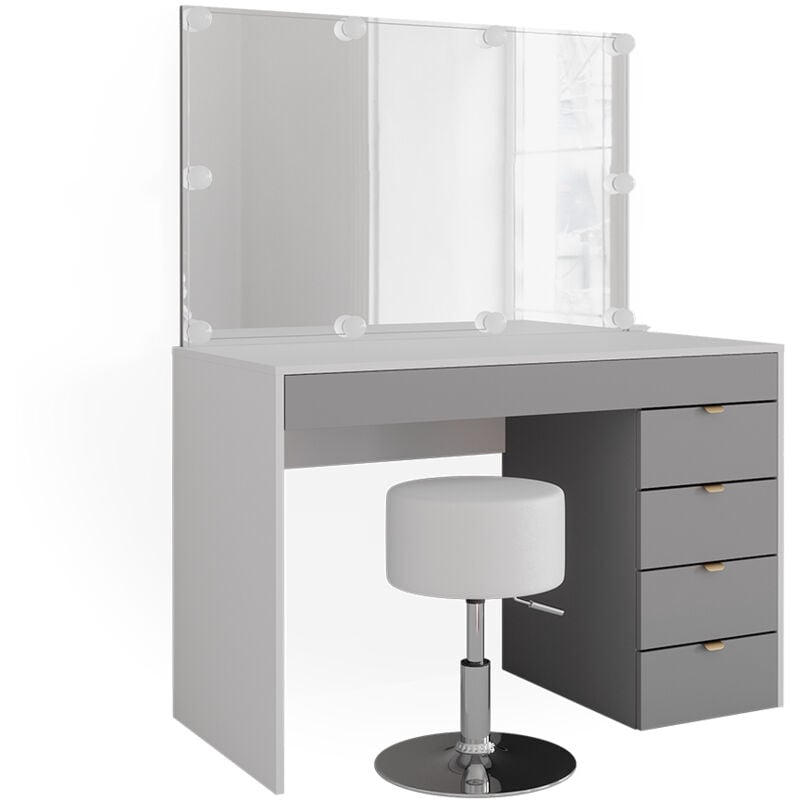 foto del prodotto vicco tavolo da toeletta elise, bianco grigio grigio, 115 cm con illuminazione led e sgabello