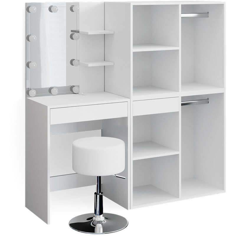 foto del prodotto vicco tavolo da toeletta isabelle, bianco, 60 cm con led, sgabello e armadio