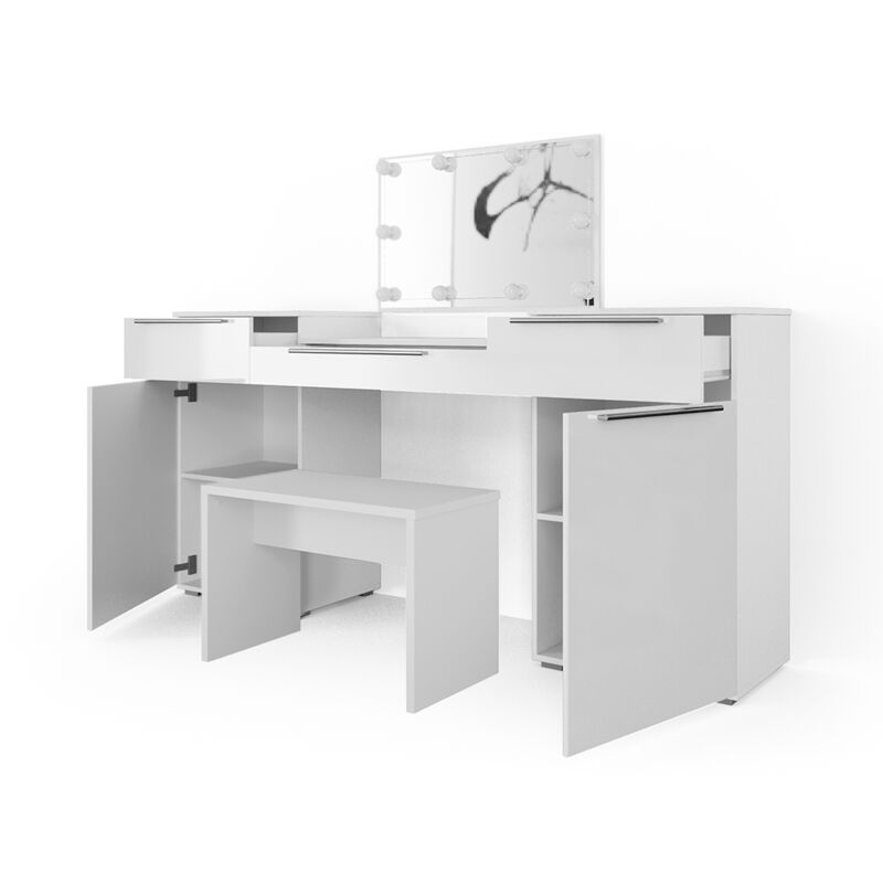 foto del prodotto vicco tavolo da toeletta lilli, bianco, 190 cm con illuminazione a led e panca