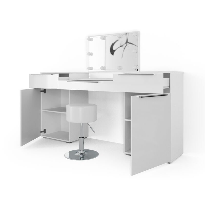 foto del prodotto vicco tavolo da toeletta lilli, bianco, 190 cm con illuminazione led e sgabello