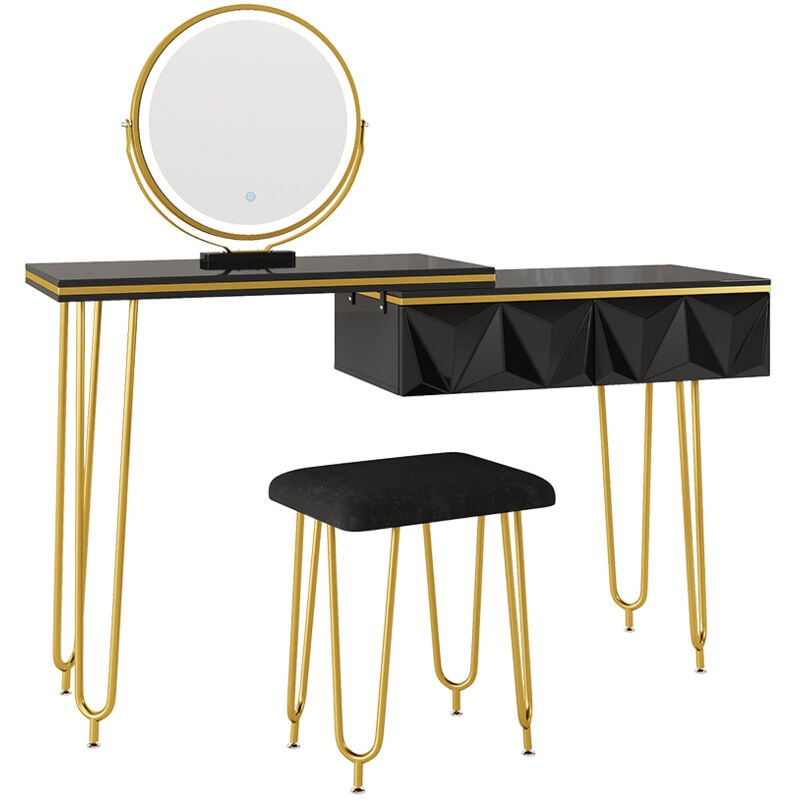 foto del prodotto vicco tavolo da toeletta nero 120 cm con specchio led e sgabello