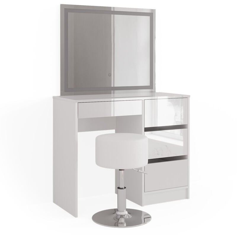 foto del prodotto vicco tavolo da toeletta sherry, bianco, 90 cm con specchio e sgabello a led