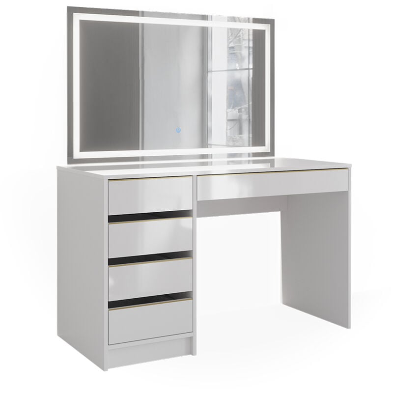 foto del prodotto vicco tavolo da toeletta sherry, bianco oro, 120 cm con specchio a led