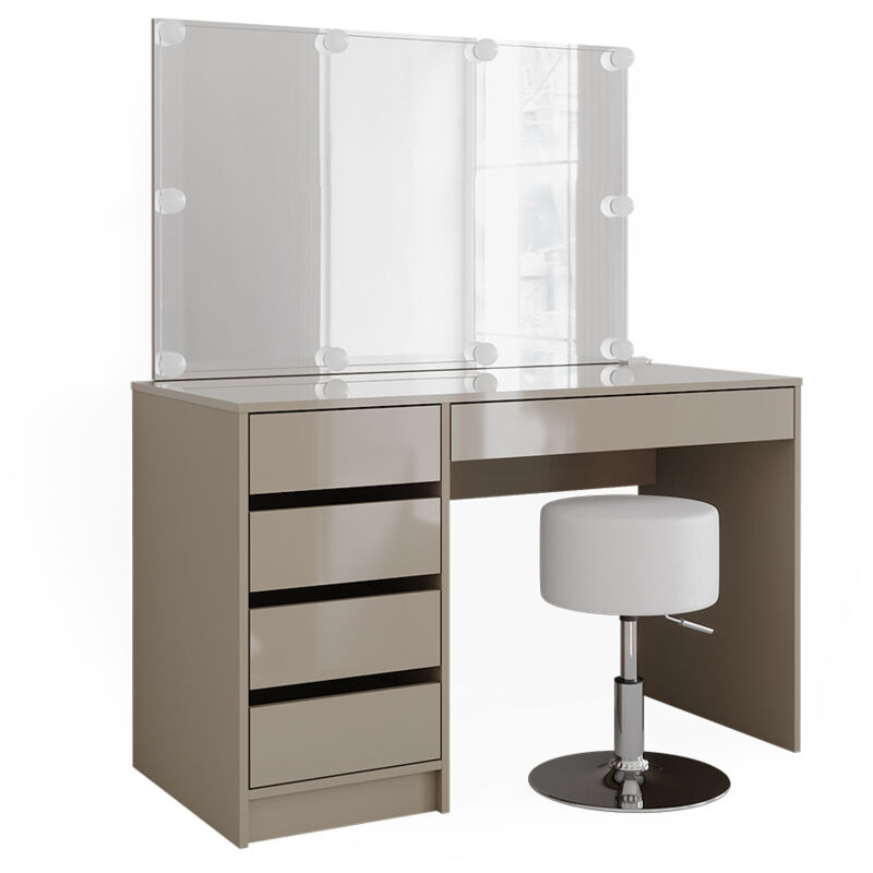 foto del prodotto vicco tavolo da toeletta sherry, grigio, 120 cm con illuminazione a led e sgabello