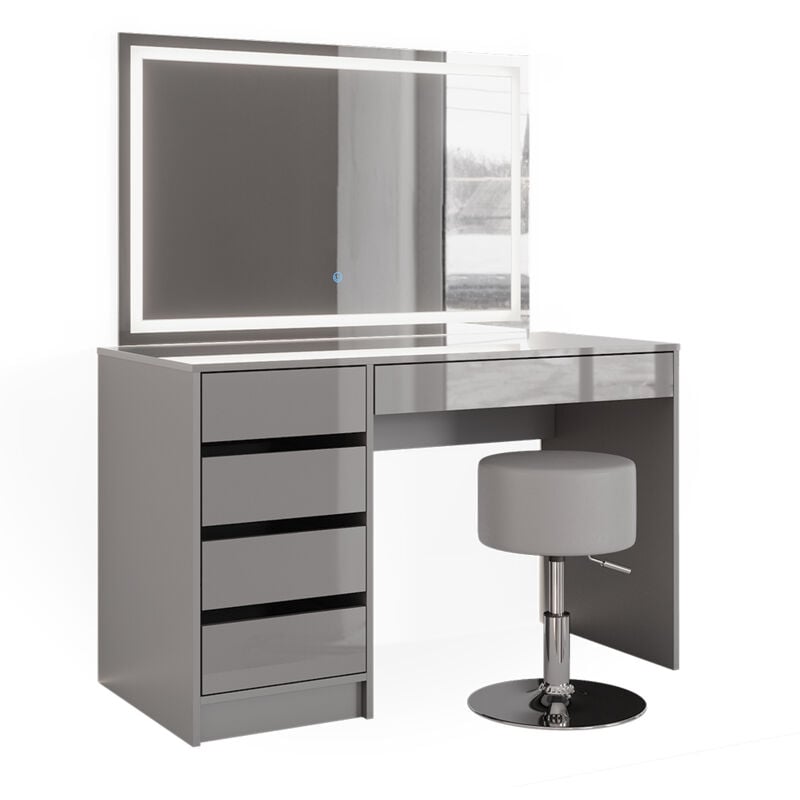 foto del prodotto vicco tavolo da toeletta sherry, grigio, 120 cm con specchio e sgabello a led
