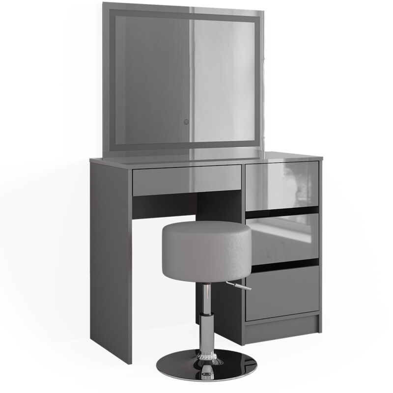foto del prodotto vicco tavolo da toeletta sherry, grigio, 90 cm con specchio led e sgabello