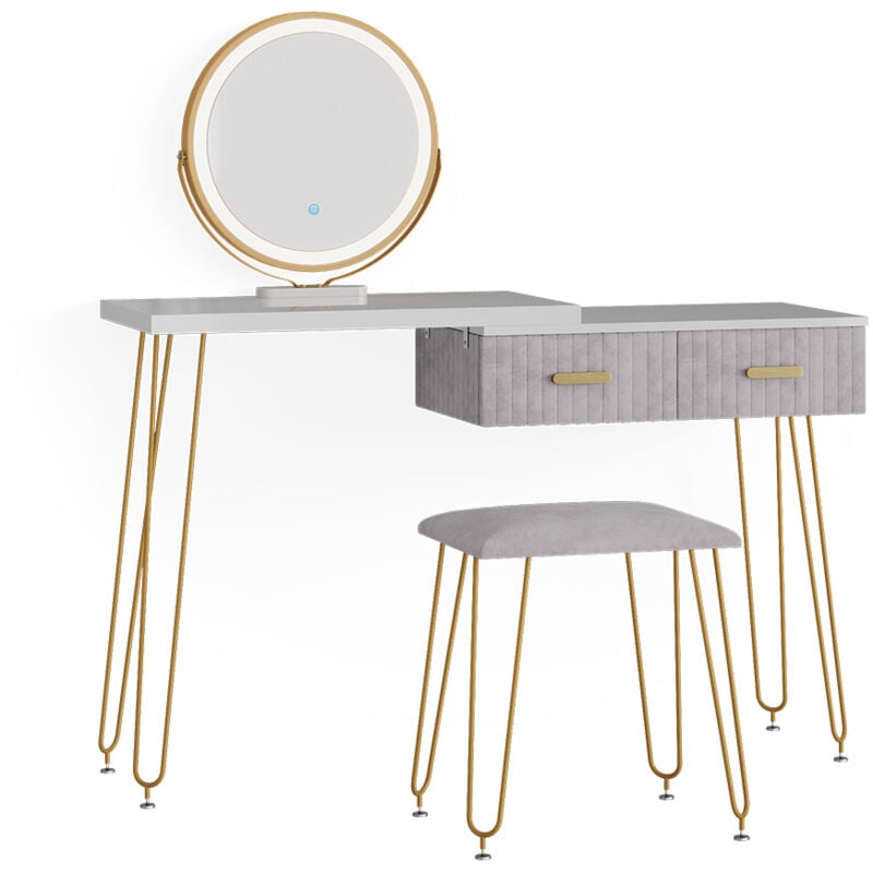 foto del prodotto vicco tavolo da toeletta zoey, grigio, 120 cm con illuminazione led e sgabello