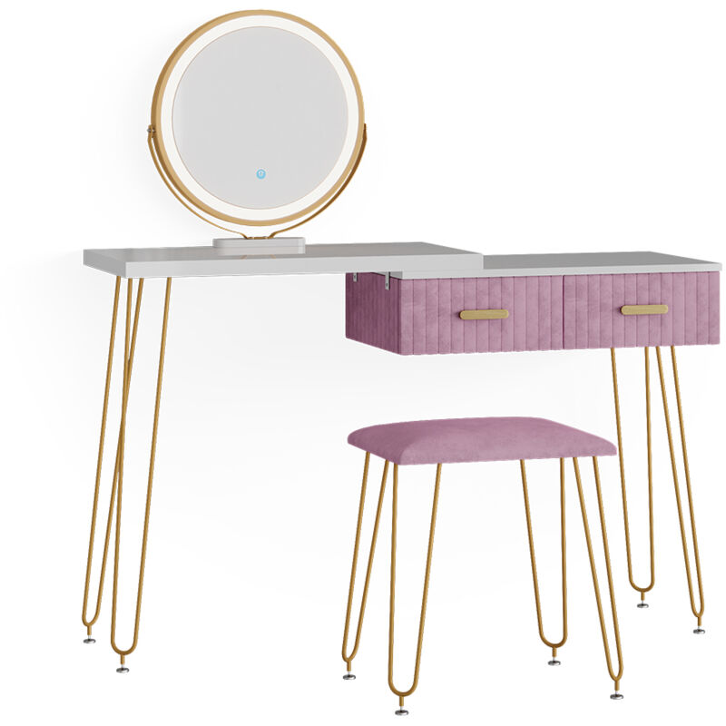 foto del prodotto vicco tavolo da toeletta zoey, rosa, 120 cm con illuminazione led e sgabello