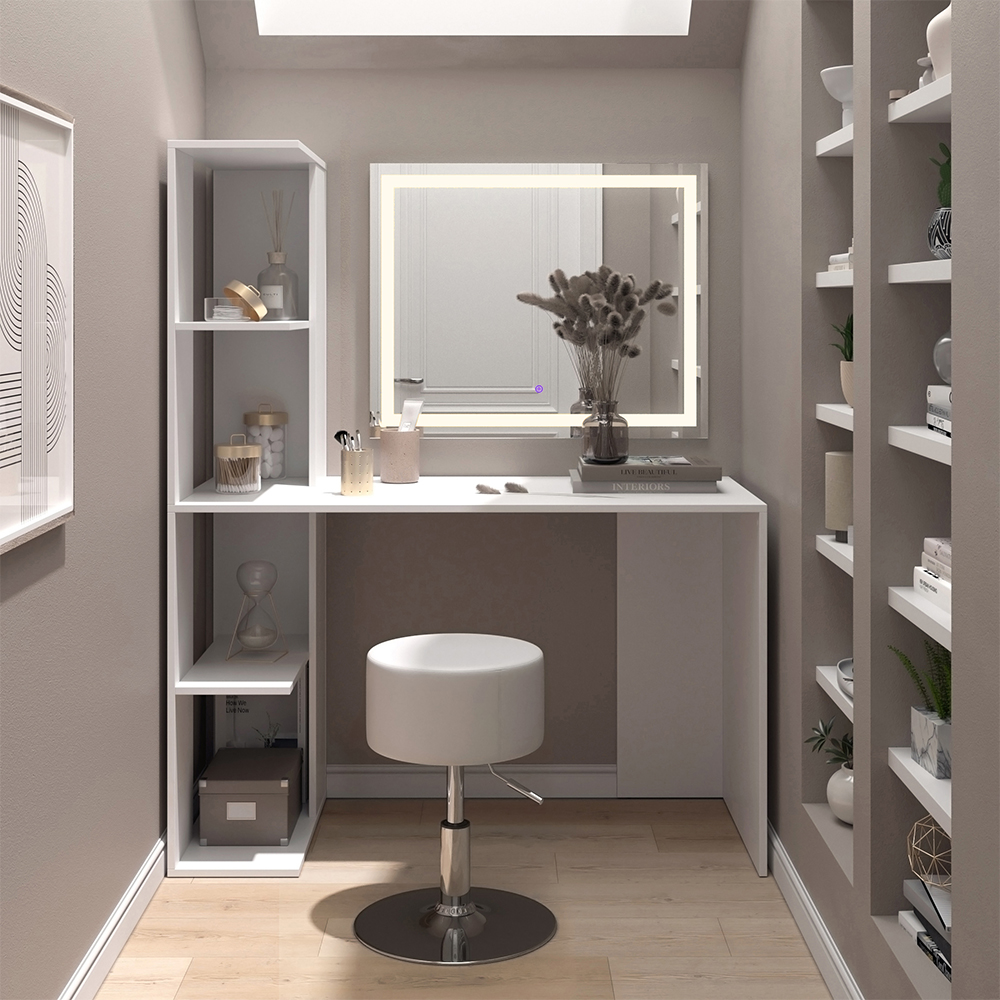foto del prodotto vicco tavolo da toilette bianco 122.2 cm con illuminazione e sgabello