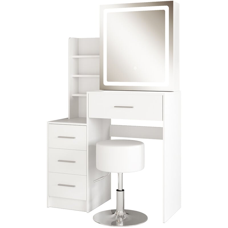 foto del prodotto vicco tavolo da toilette lisca, bianco, 80 cm con specchio led e sgabello