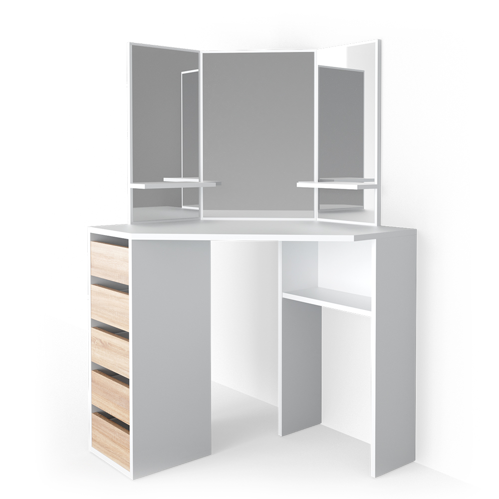 foto del prodotto vicco tavolo da trucco ad angolo bianco/sonoma 110 cm
