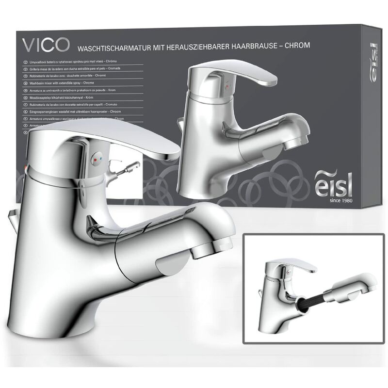 foto del prodotto vico ni075tco, rubinetto bagno lavabo, rubinetto da bagno con doccetta estraibile, miscelatore per lavabo con doccetta, miscelatore lavabo bagno,