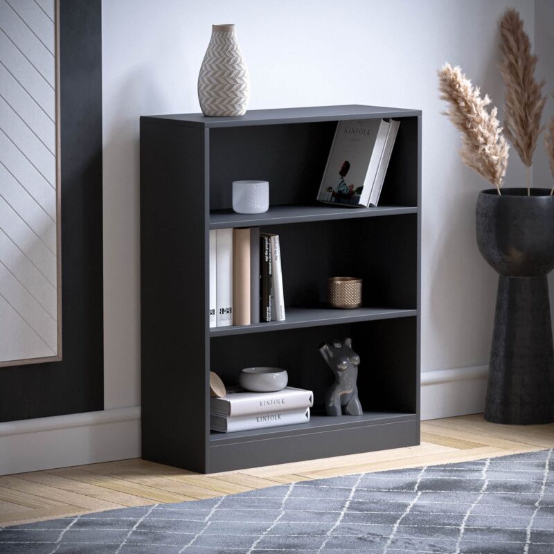 foto del prodotto vida designs cambridge libreria bassa a 3 ripiani, in legno nero, per ufficio, soggiorno