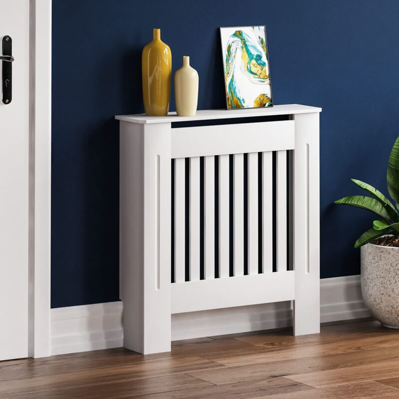 foto del prodotto vida designs chelsea, copriradiatore moderno a doghe a doghe, in mdf verniciato bianco, piccolo, altezza 82 cm, larghezza 78 cm, profondit 19 cm,