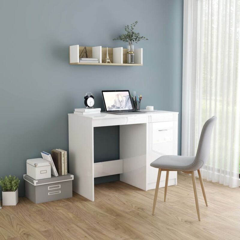 foto del prodotto vidaxl 100x50x76 cm in modern wooden desk with door and drawer various colors dimensioni bianco lucido