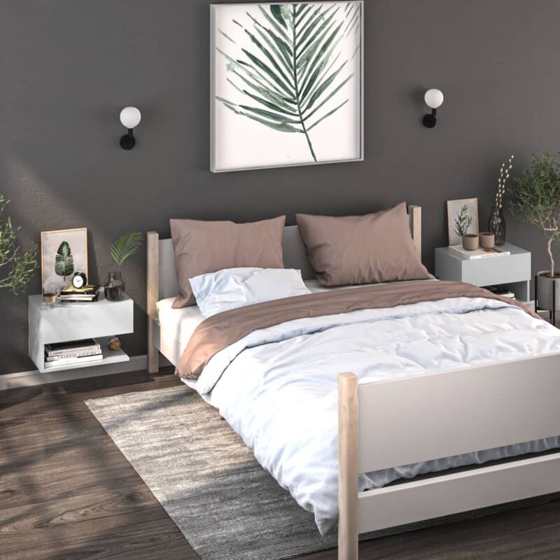 immagine 0 del prodotto vidaxl 2 comodini a parete stile elegante con cassetto e scomparto vari colori colore bianco