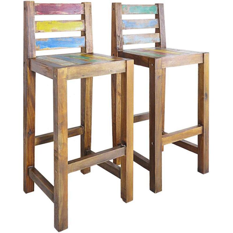 foto del prodotto vidaxl 2 sgabelli da bar in legno dal design unico con seduta e schienale multicolore