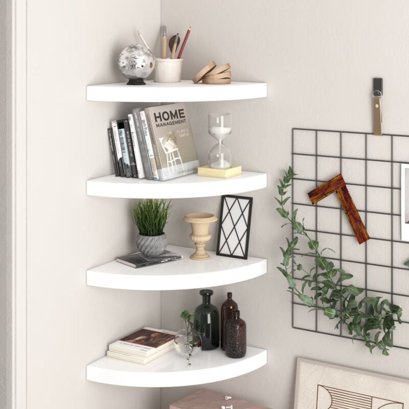 foto del prodotto vidaxl 323909 floating corner shelves 4 pcs high gloss white 35x35x3,8 cm mdf
