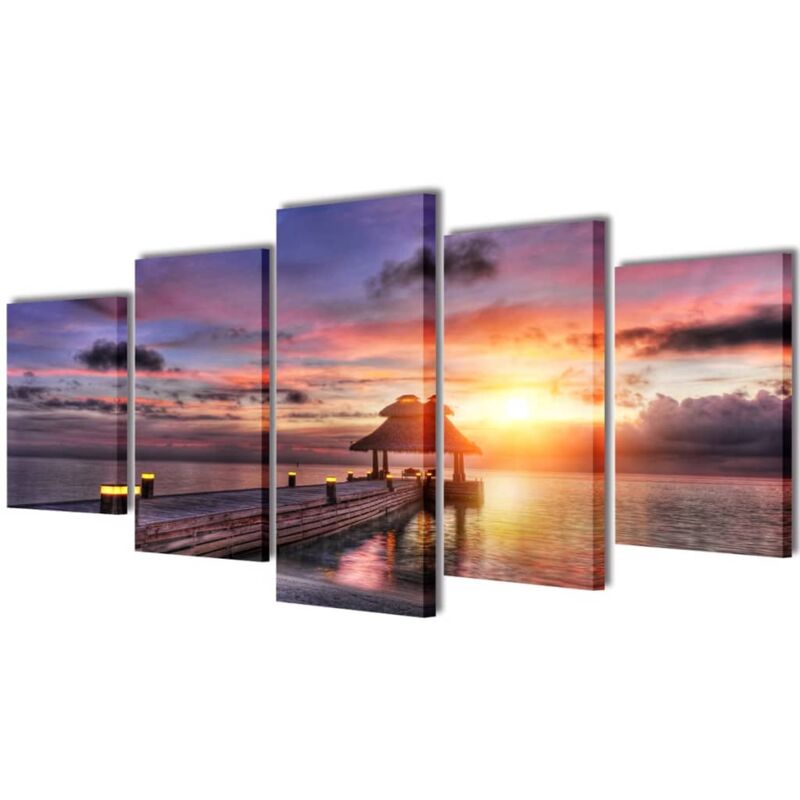 foto del prodotto vidaxl 5 pz set stampa su tela da muro spiaggia con padiglione 200 x 100 cm