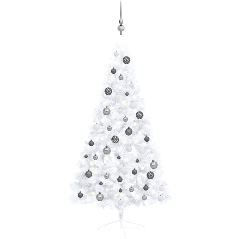 foto del prodotto vidaxl albero di natale a metà preilluminato con palline bianco 150 cm